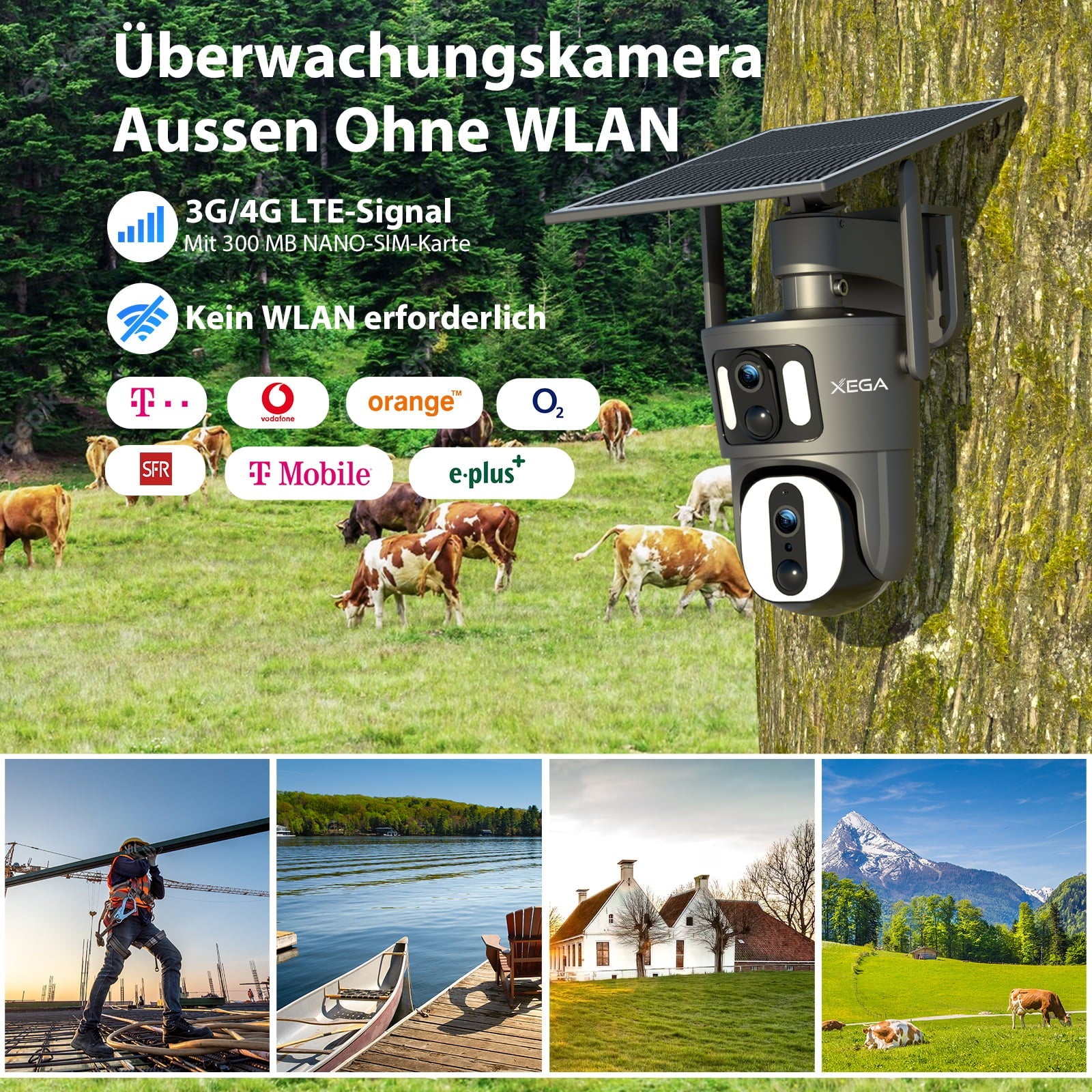 Xega XG-06 4G LTE Überwachungskamera Aussen ohne WLAN mit Solarpanel und SIM-Karte