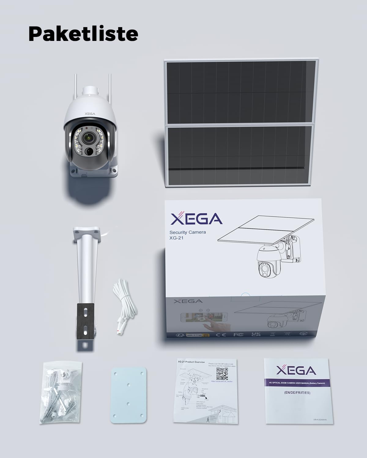 Xega 5MP【10X Optischer Zoom】4G LTE Überwachungskamera Aussen mit SIM Kart 24/7 Aufnahme 20W Solarpanel 30,000mAh Akku PTZ Kamera ohne WLAN