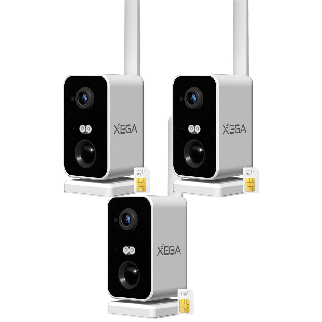 Xega Cámara de vigilancia 4G con tarjeta SIM, sin WiFi, cámara de vigilancia exterior, batería exterior de 10000 mAh, detección de movimiento PIR, visión nocturna de 3 MP, audio de 2 vías, alarma de