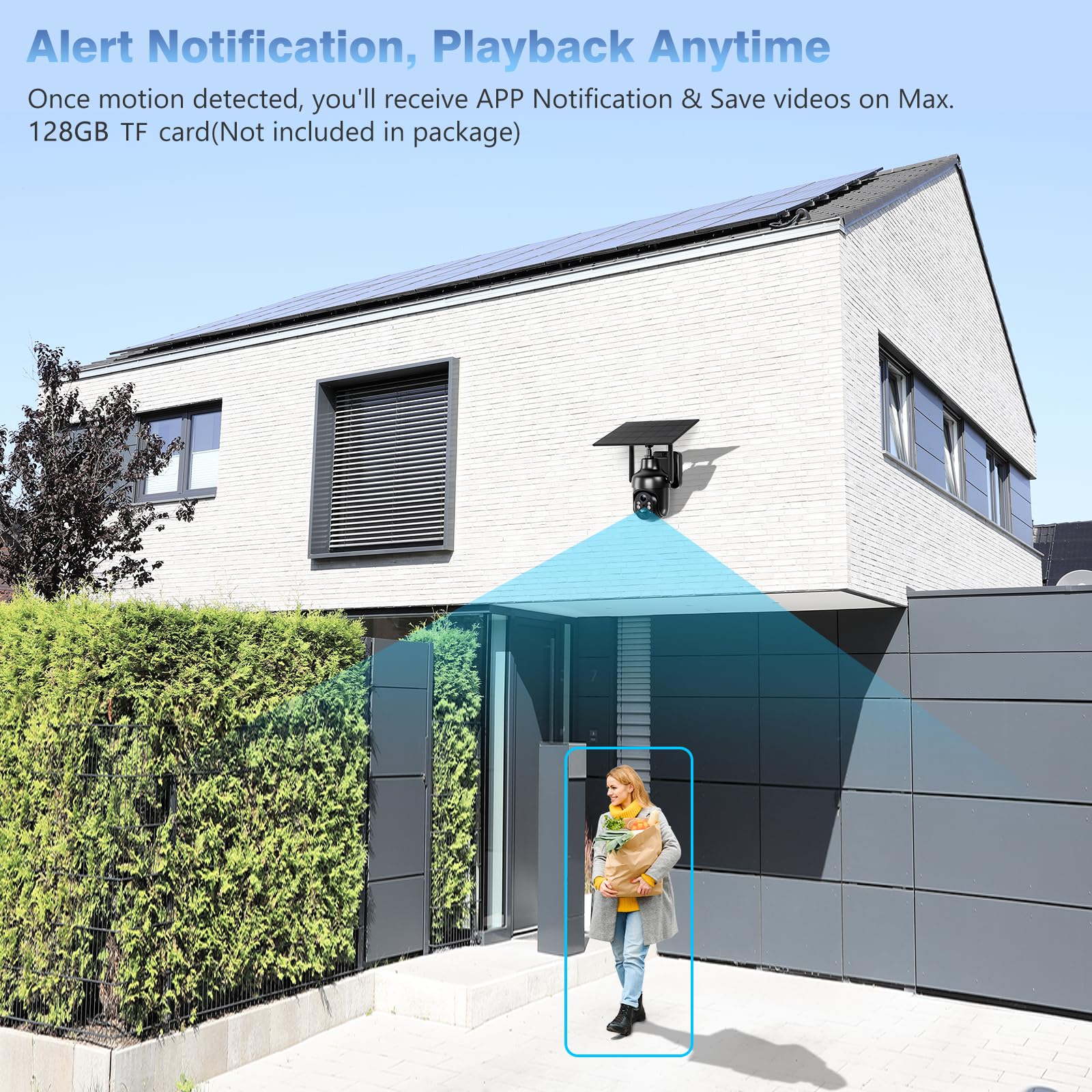 Xega Cámara Vigilancia WiFi Exterior Solar, 2K HD Visión Nocturna en Color, 5200mAh Batería Incorporada, Detección Humana PIR Audio Bidireccional Nube/Tarjeta TF WiFi 2,4 GHz Inalámbrica IP66 [Clase de eficiencia energética A+++]
