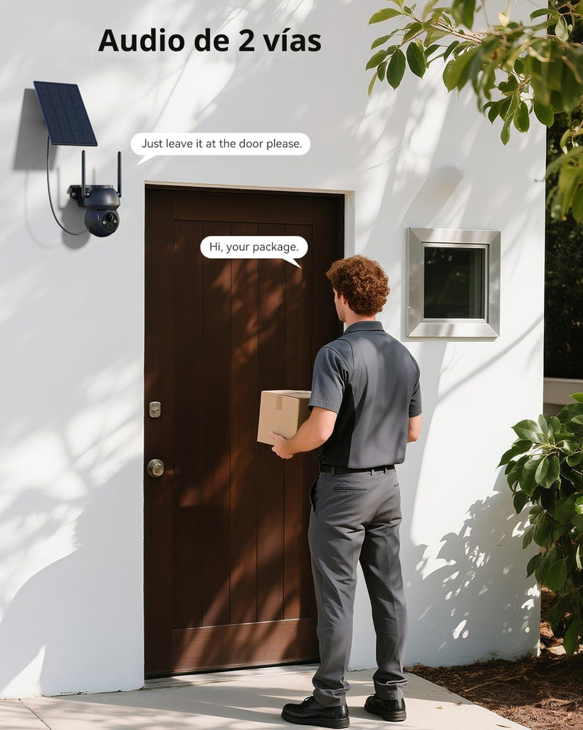 Xega Cámara Vigilancia WiFi Exterior Solar, Batería Incorporada Recargable, 2K HD Visión Nocturna en Color, Detección Humana PIR Audio Bidireccional Nube/Tarjeta TF WiFi 2,4 GHz IP66