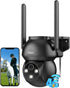Xega 4G outdoor camera 2K HD PTZ, features color night vision and human detection. Shown with smartphone.