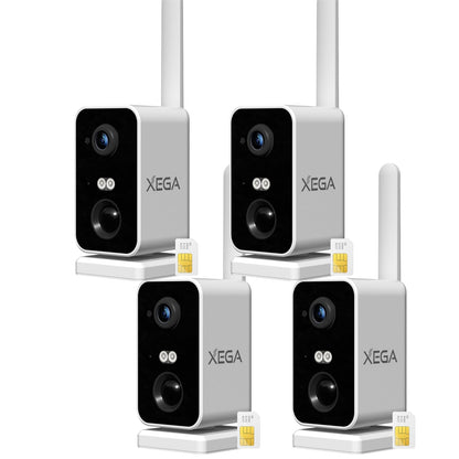 Xega 4G Überwachungskamera mit SIM Karte, akku 10000mAh,PIR Bewegungserkennung,3MP Farbe Nachtsicht,2-Wege Audio,Sirene Alarm,180°Schwenkbereich.
