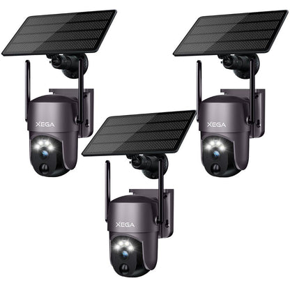 Xega kabellose Solar-Überwachungskamera mit 2K Super HD-Farb-Nachtsicht und IP66 Wasserdichtigkeit, 3er-Pack