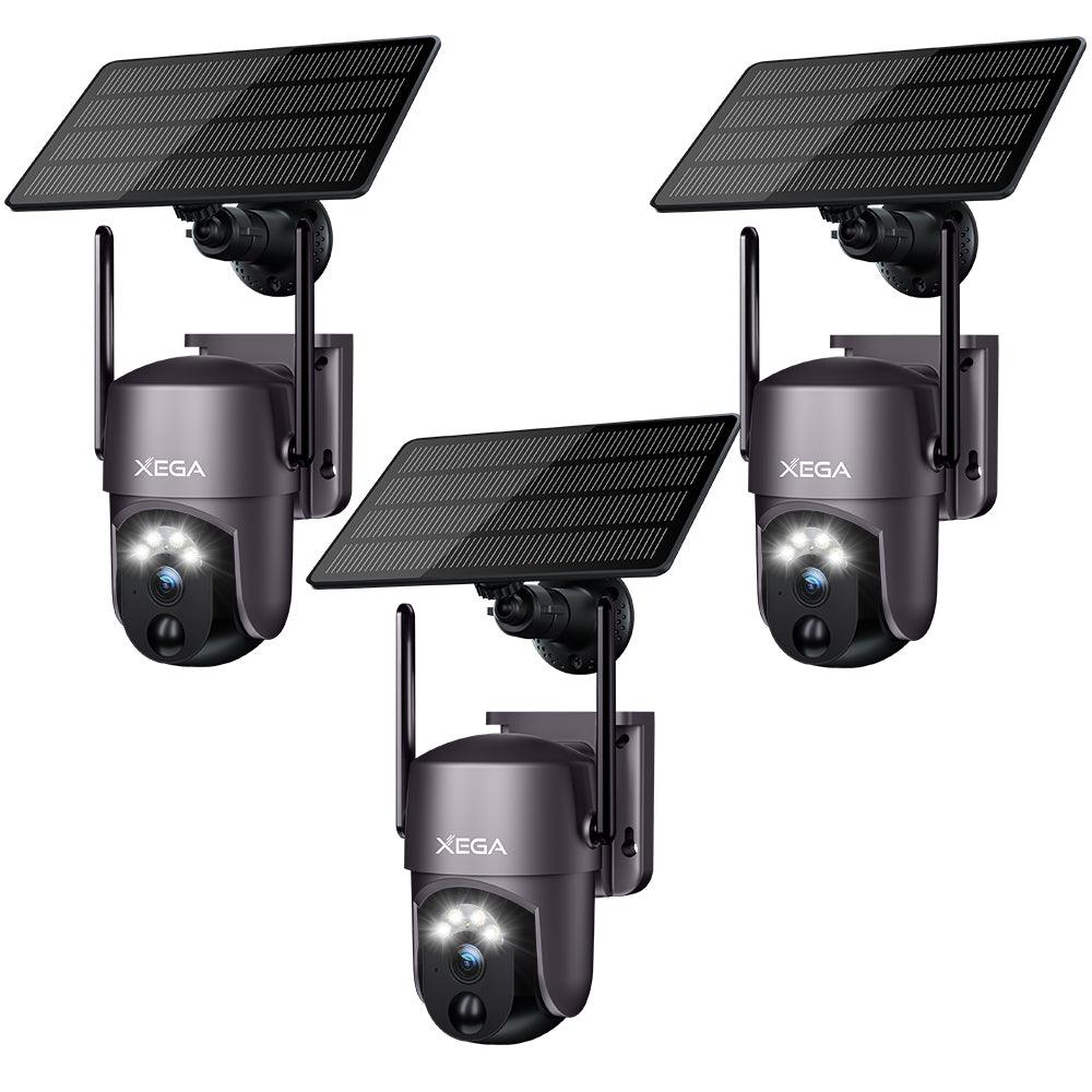 Xega kabellose Solar-Überwachungskamera mit 2K Super HD-Farb-Nachtsicht und IP66 Wasserdichtigkeit, 3er-Pack