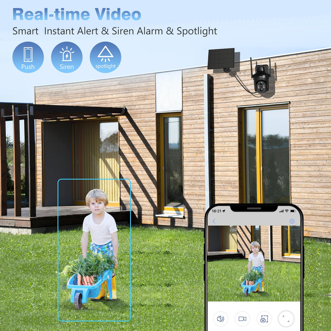 Xega Cámara Vigilancia WiFi Exterior Solar, 2K HD Visión Nocturna en Color, 5200mAh Batería Incorporada, Detección Humana PIR Audio Bidireccional Nube/Tarjeta TF WiFi 2,4 GHz Inalámbrica IP66 [Clase de eficiencia energética A+++]