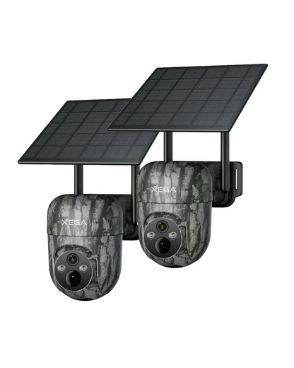 Xega 4G LTE Wildkamera Solar Akku-2K HD Kabellos Außen PTZ mit 4-facher Digitalzoom,Farb-Nachtsicht