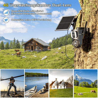 Xega XG-08 4G Dual-Lens Überwachungskamera mit Solarpanel und Nano-SIM, 2K PTZ. Überwachung ohne WLAN für Außen.