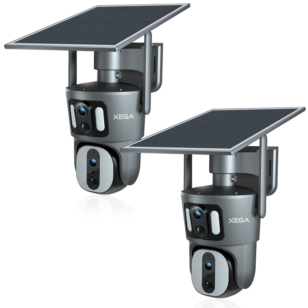 Xega XG-06 4G LTE Doppelobjektiv Überwachungskamera mit Solarpanel, Außenbereich, grau