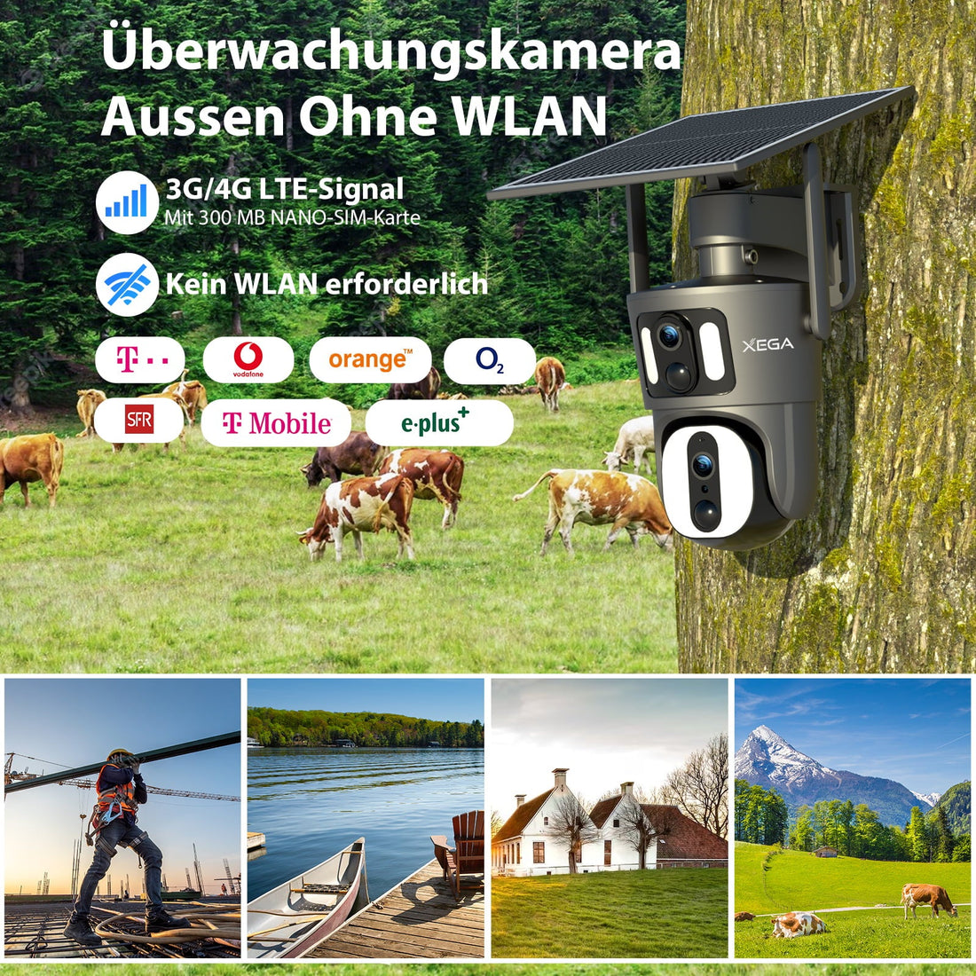 Xega XG-06 4G LTE Überwachungskamera Aussen ohne WLAN mit Solarpanel und SIM-Karte