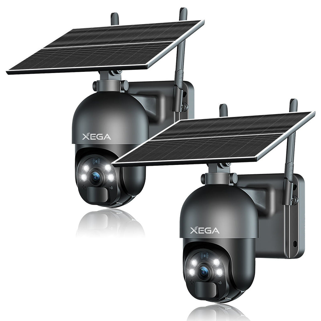 Xega Solar Überwachungskamera, 2K-Nachtsicht, 4G LTE, mit SIM-Karte, schwarz.