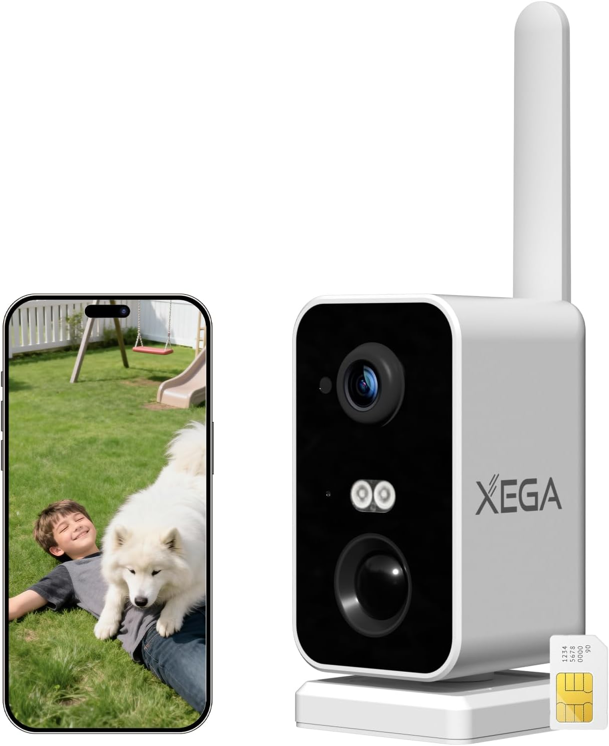 Xega Cámara de vigilancia 4G con tarjeta SIM, sin WiFi, cámara de vigilancia exterior, batería exterior de 10000 mAh, detección de movimiento PIR, visión nocturna de 3 MP, audio de 2 vías, alarma de