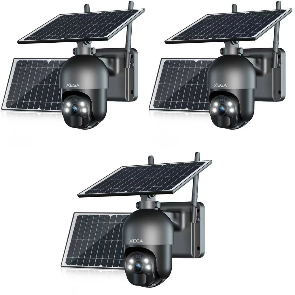 Xega 4G LTE Solar-Außenüberwachungskamera, schwarz, mit Solarpanel und 2K-Nachtsicht