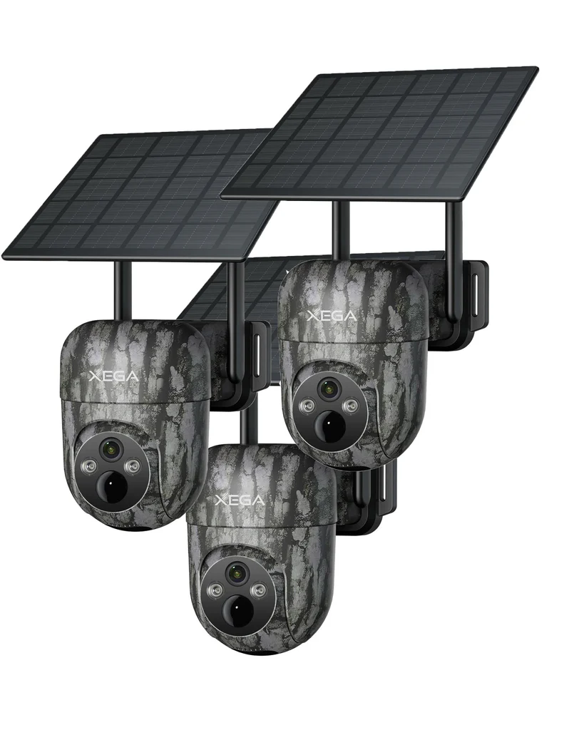 Xega 4G Camara De Caza Solar con Tarjeta SIM, 2K 3MP Exterior Fototrampeo Inalámbrica PTZ con Visión Nocturna Detección Personalizada Proyector/Sirena Alertas en App y Almacenamiento TF/Nube(Sin WiFi)