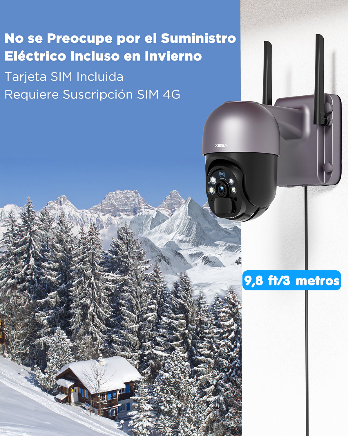 Cámara de vigilancia Xega 4G LTE – Panel solar de 20W, batería de 20000 mAh, visión nocturna en color 2K HD y audio bidireccional