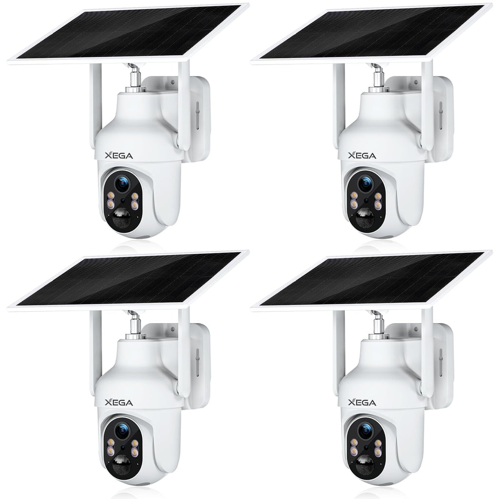Xega 4G outdoor security camera with solar panel and 2K HD, white