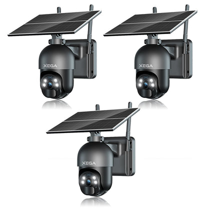 Xega 4G LTE Solar-Außenüberwachungskamera in Schwarz mit Solarpanel, Nachtsicht &amp; SIM-Karte