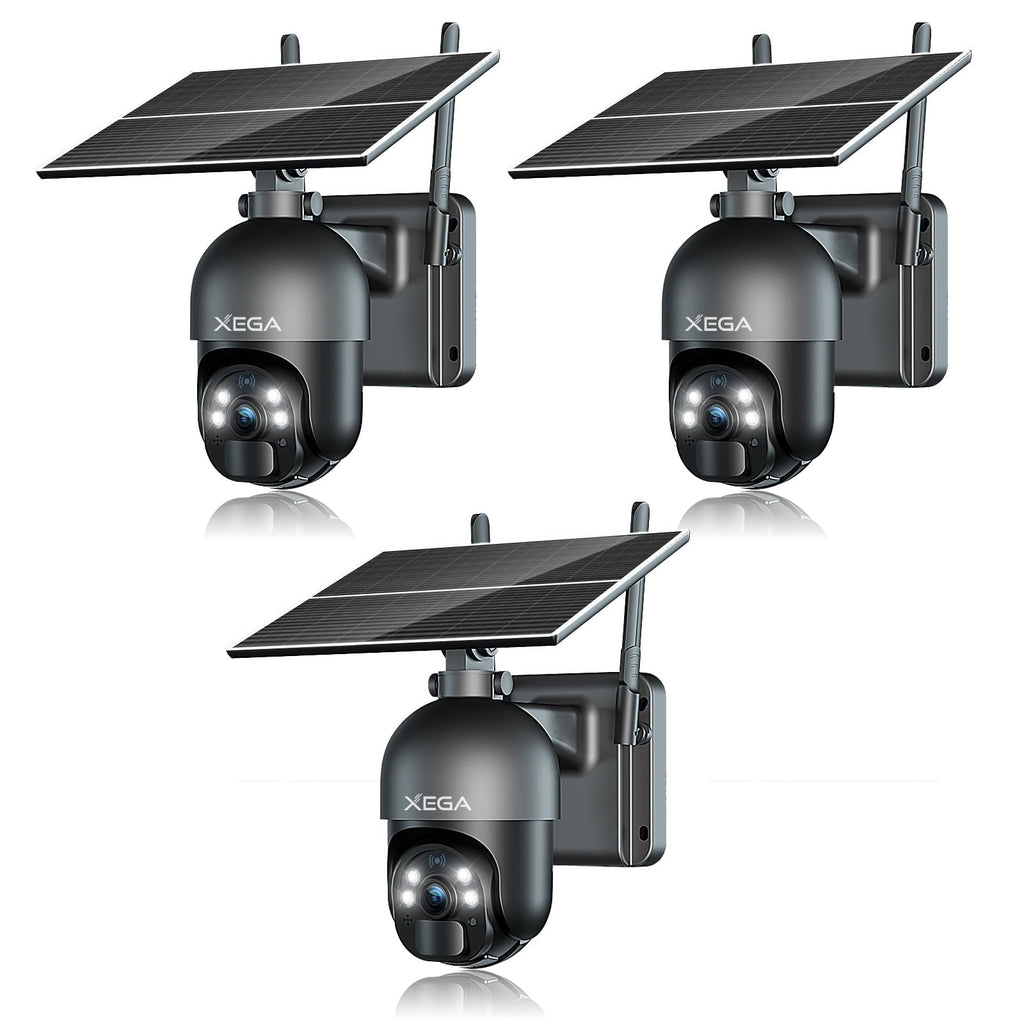 Xega 4G LTE Solar-Außenüberwachungskamera in Schwarz mit Solarpanel, Nachtsicht & SIM-Karte