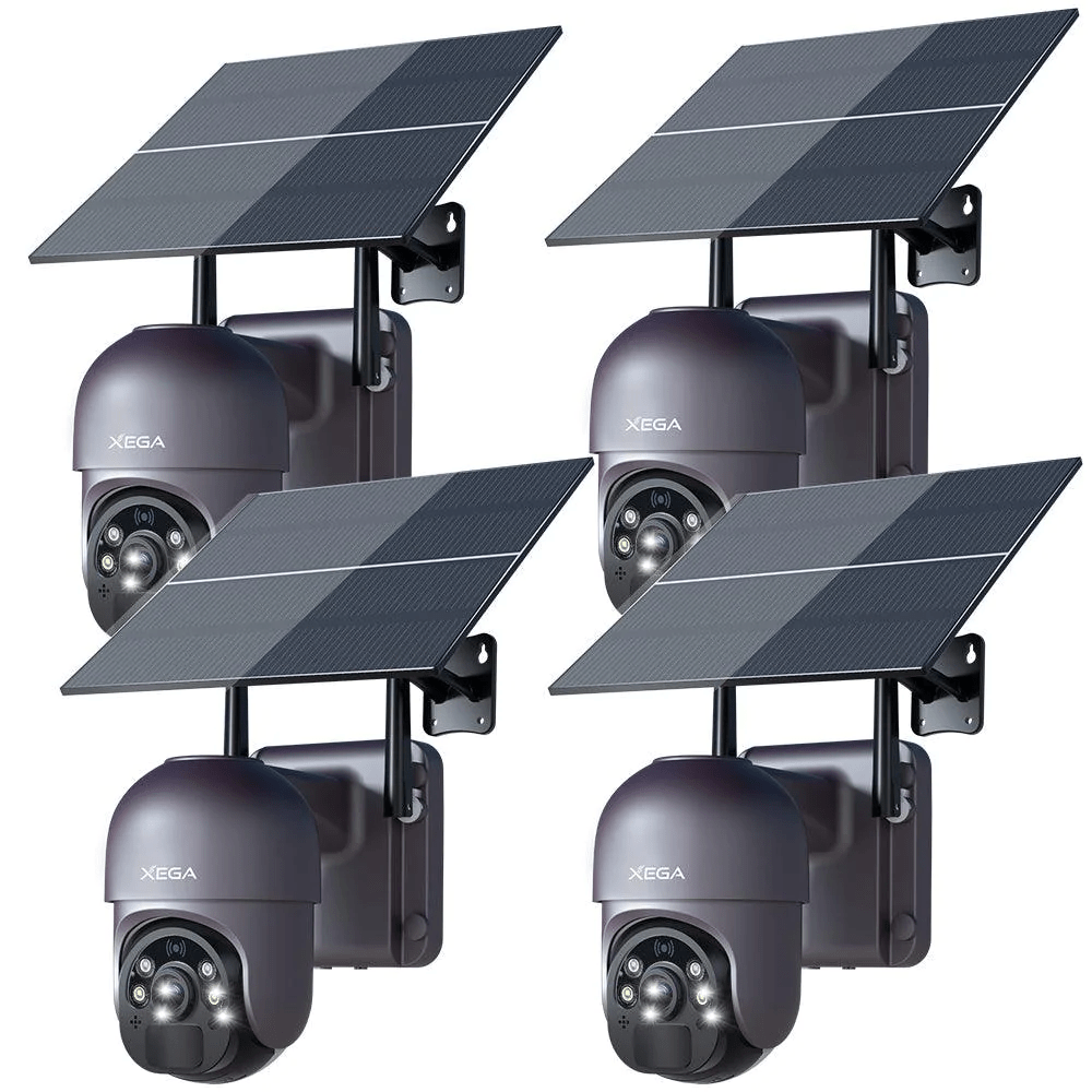 Xega 4G Überwachungskamera Set mit Solarpanel, 2K/3MP Super HD, 24/7 Aufnahme, SIM Karte, für Außenbereich
