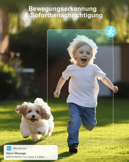 Xega XG-18 4G LTE Kamera mit Bewegungserkennung. Kind und Hund im Garten, Alarm Benachrichtigung auf dem Handy.