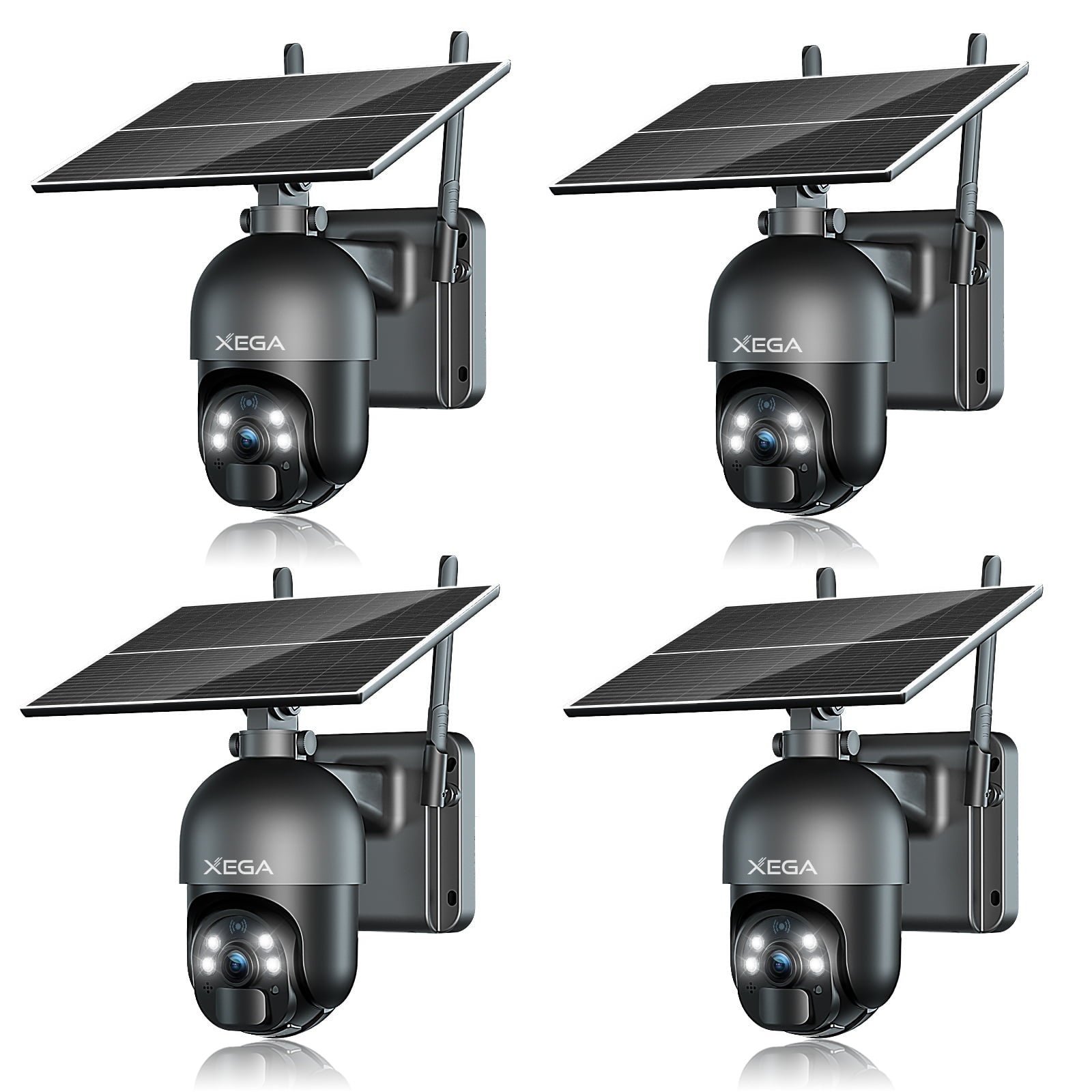 Xega 4G LTE Solar-Außenüberwachungskamera in Schwarz mit 2K-Nachtsicht und Solarpanel, ideal für den Außenbereich.