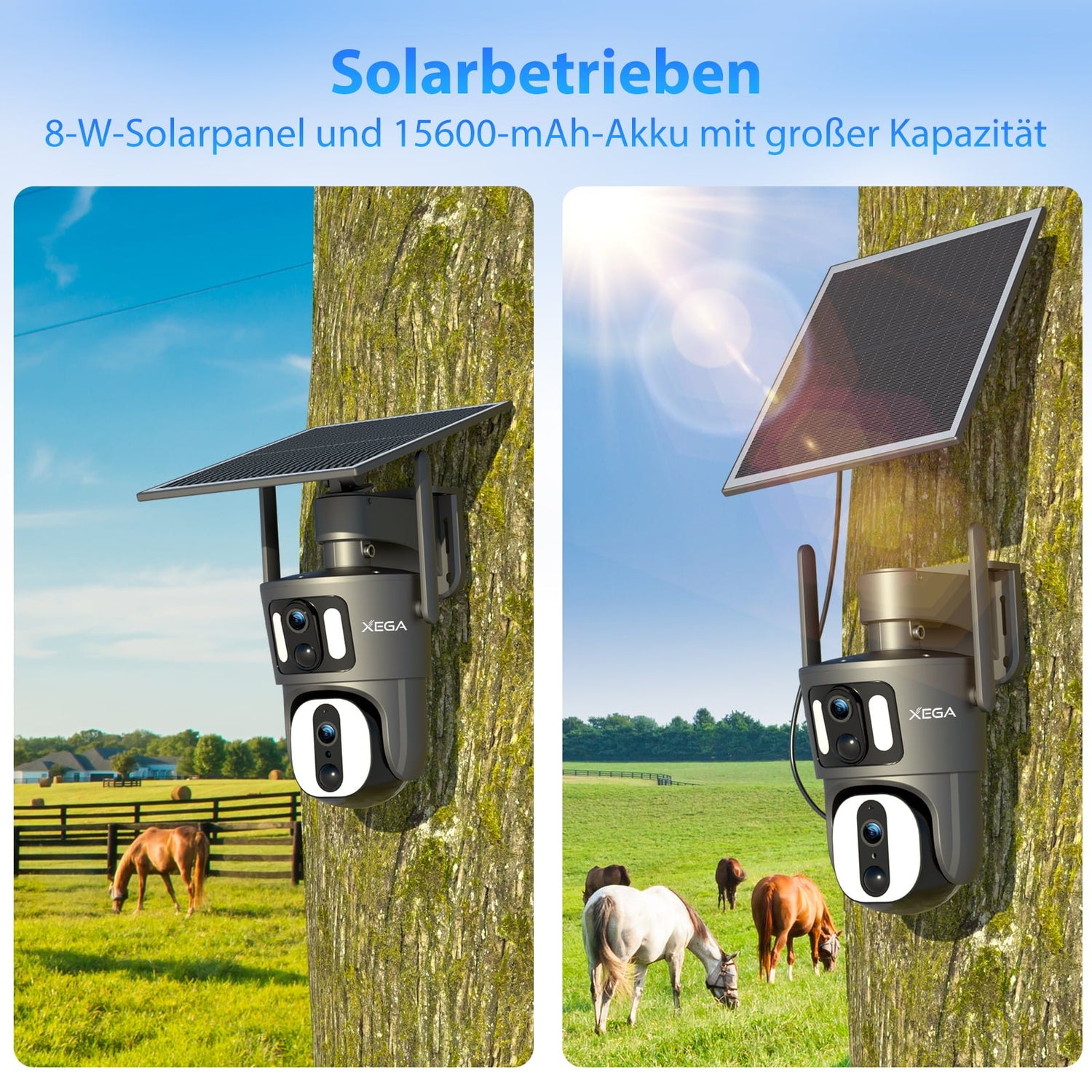 Xega XG-06 Solarbetriebene Überwachungskamera für den Außenbereich mit 8W Panel und 15600mAh Akku, 4G LTE