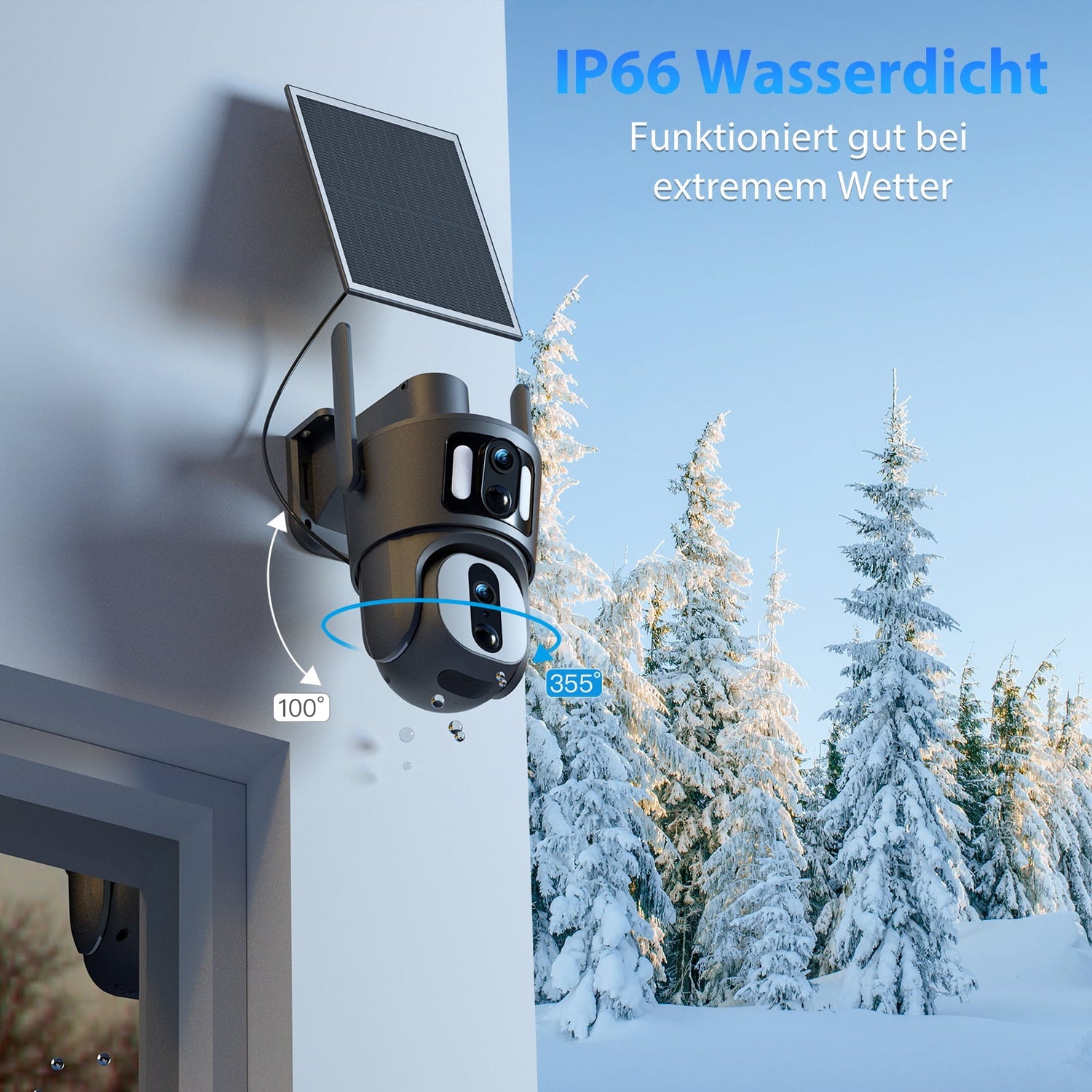Xega XG-06 4G LTE Überwachungskamera mit Solarpanel, IP66 wasserdicht und für extremes Wetter geeignet.