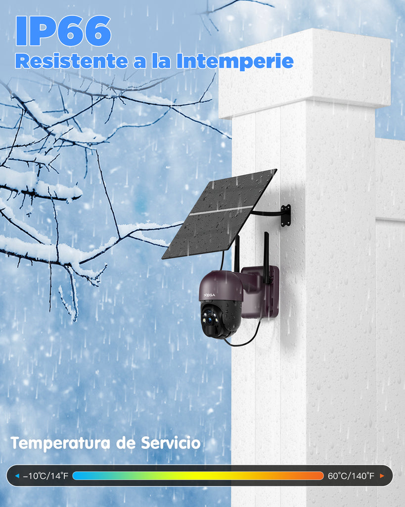 Cámara de vigilancia Xega 4G LTE – Panel solar de 20W, batería de 20000 mAh, visión nocturna en color 2K HD y audio bidireccional