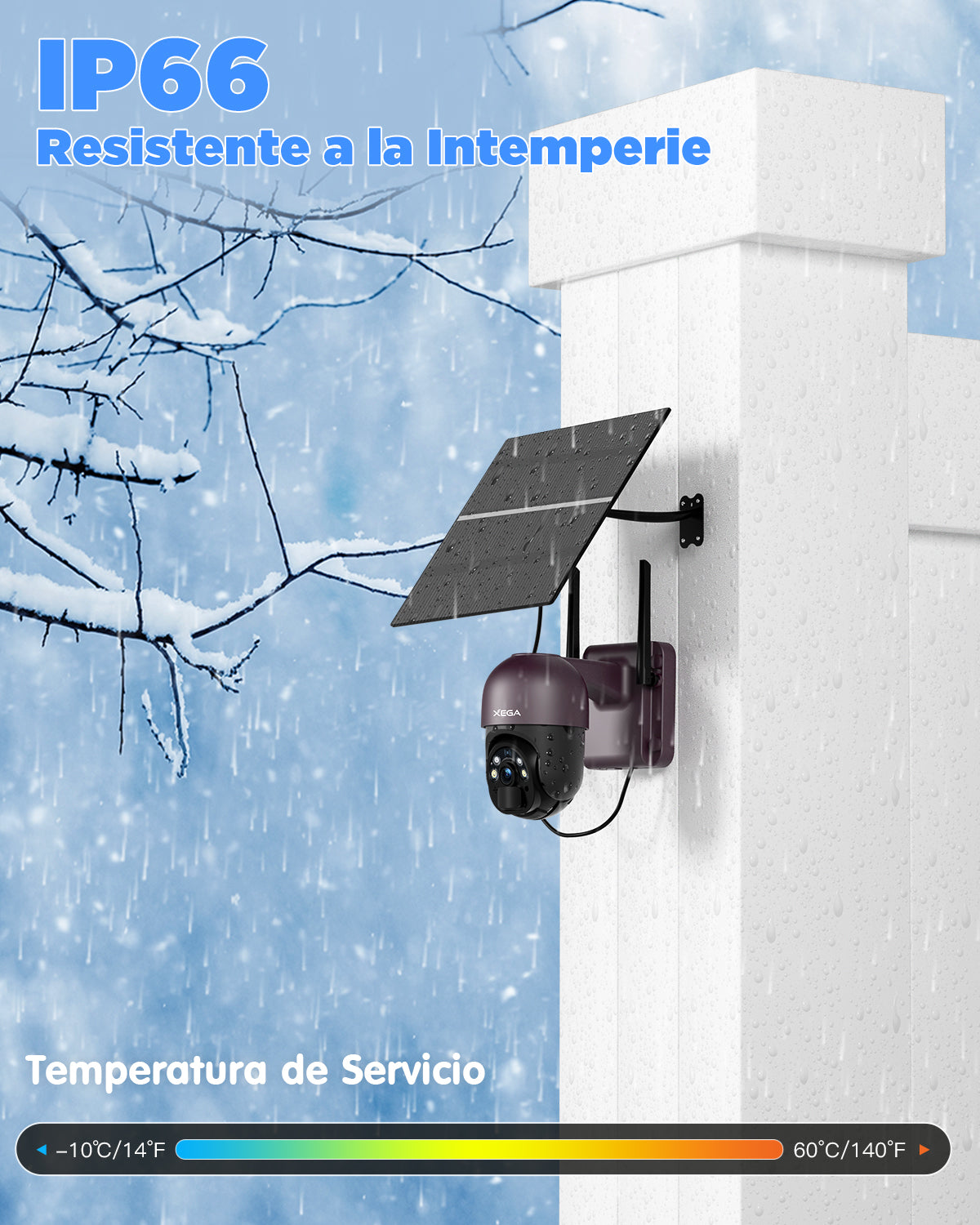 Cámara de vigilancia Xega 4G LTE – Panel solar de 20W, batería de 20000 mAh, visión nocturna en color 2K HD y audio bidireccional