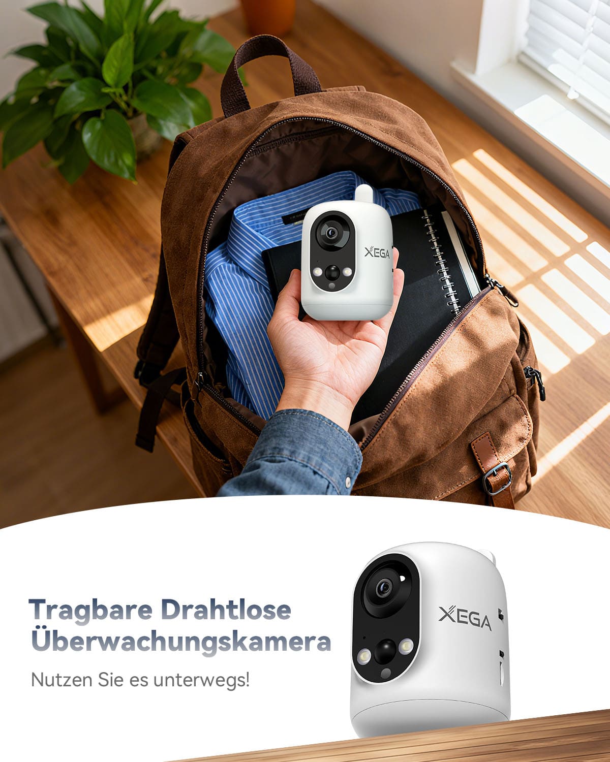 Xega 4G LTE-Innenüberwachungskamera mit SIM-Karte, kabellos, für Babys, Haustiere und Senioren, 6000 mAh Akku, PIR-Erkennung