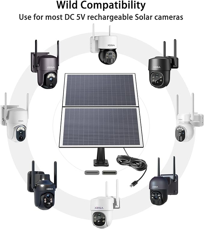 XEGA Solarpanel für Überwachungskameras - Wild Kompatibilität mit 5V Solar Kameras