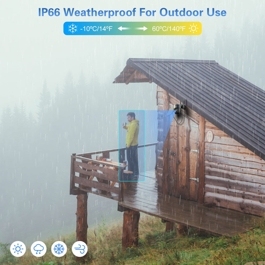 Xega 4G LTE solar camera: IP66 weatherproof for -10°C to 60°C, detects person on deck.