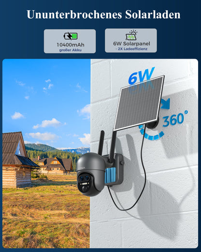 Xega XG-16 4G LTE Überwachungskamera mit Solarpanel, 2K PTZ Dual-Lens, 10400mAh Akku, 6W Solarpanel für Außenüberwachung.
