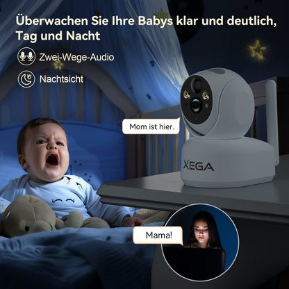 Xega XG-10 4G Innen Überwachungskamera: Babyüberwachung mit Nachtsicht, Zwei-Wege-Audio, und Smartphone-App-Steuerung