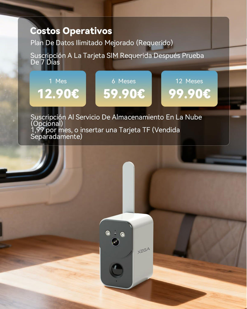 Xega Cámara de Vigilancia 4G LTE con Tarjeta SIM 10000mAh Batería,Portátil Sin Cable para Exterior Interior Visión Nocturna en Color Proyector Sirena Alerta Instantánea por App Impermeable【Sin WiFi】