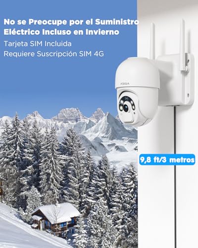 Xega Cámara Solar 4G Exterior con Tarjeta SIM Sin WiFi Panel 20W 20000mAh | Batería Grabación 24/7 Sin Cable, 2K HD, Visión Nocturna Color, Detección Movimiento, PTZ 355°/90°, Suscripción Obligatoria