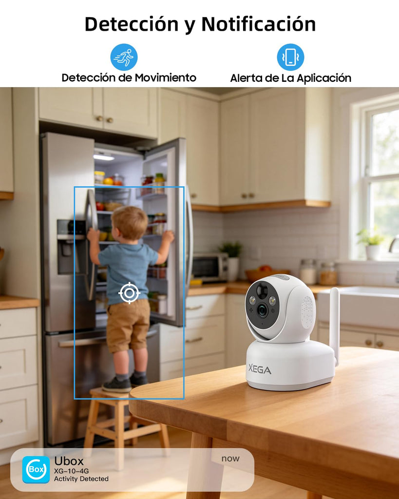 Xega 4G LTE Cámara Vigilancia sin WiFi Interior con Tarjeta SIM, 2K Batería Recargable Cámara PTZ, Visión Nocturna a Color, Detección de PIR, Audio Bidireccional, IP65