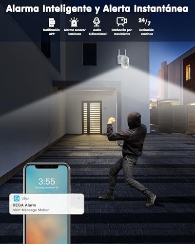 Xega Cámara Solar 4G Exterior con Tarjeta SIM Sin WiFi Panel 20W 20000mAh | Batería Grabación 24/7 Sin Cable, 2K HD, Visión Nocturna Color, Detección Movimiento, PTZ 355°/90°, Suscripción Obligatoria