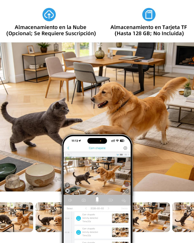 Xega 4G LTE Cámara Vigilancia sin WiFi Interior con Tarjeta SIM, 2K Batería Recargable Cámara PTZ, Visión Nocturna a Color, Detección de PIR, Audio Bidireccional, IP65