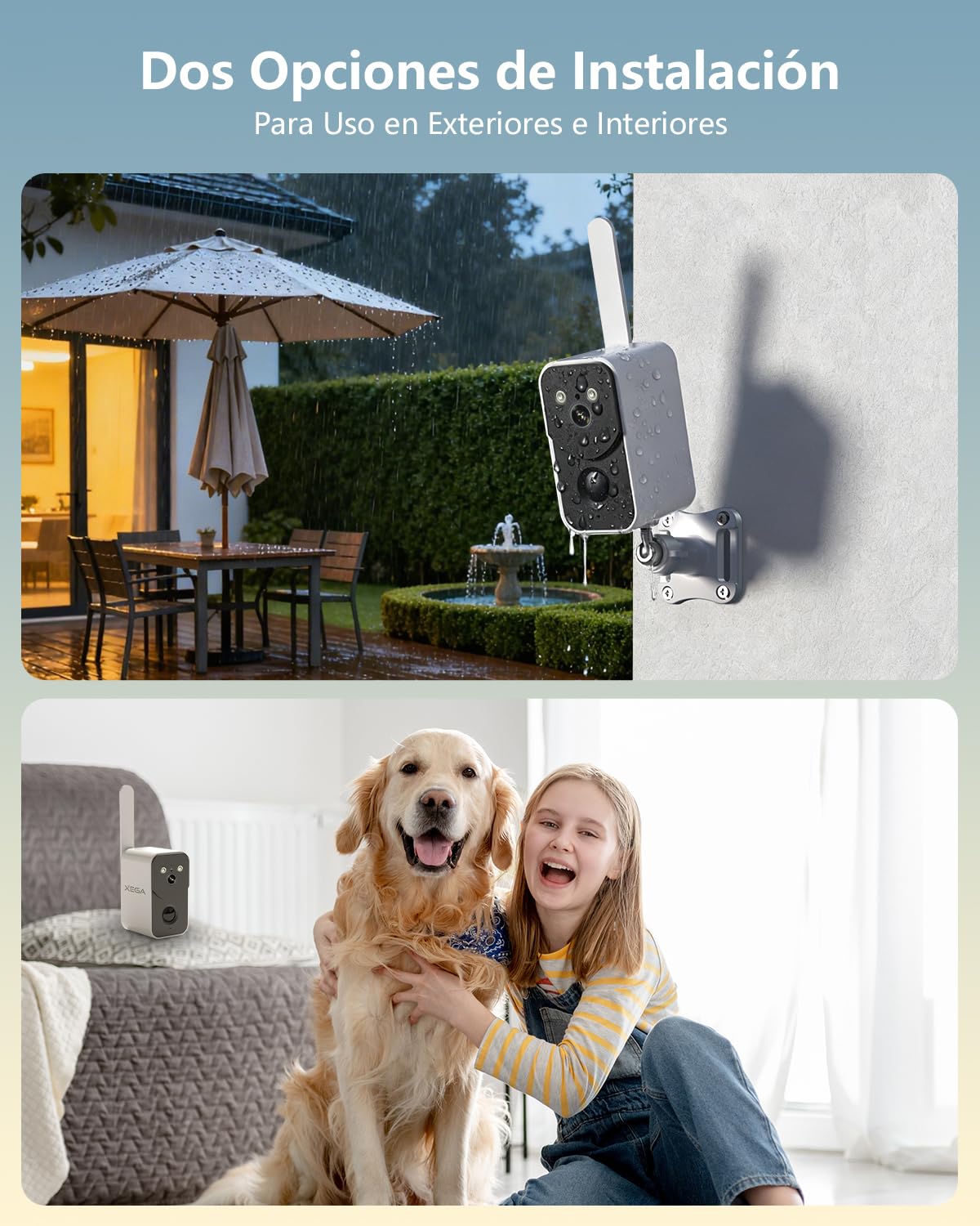 Xega Cámara de Vigilancia 4G LTE con Tarjeta SIM 10000mAh Batería,Portátil Sin Cable para Exterior Interior Visión Nocturna en Color Proyector Sirena Alerta Instantánea por App Impermeable【Sin WiFi】
