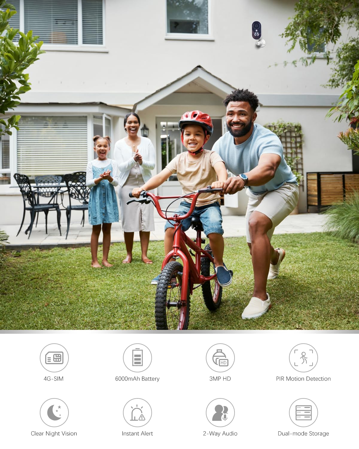 Xega 4G LTE Cámara de Vigilancia con Tarjeta SIM Portátil sin Wi-Fi | 2K HD LTE Cámara de Seguridad Exterior Batería 6000mAh, Detección de Movimiento PIR, Color Visión Nocturna, IP65