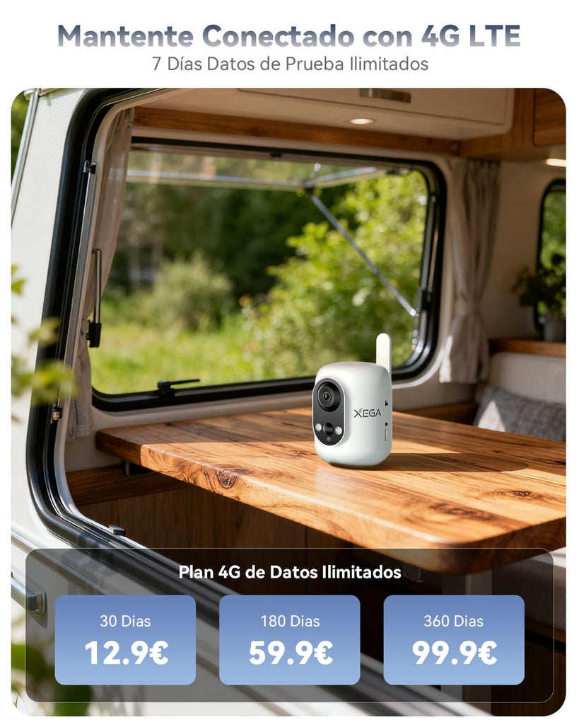 Xega 4G LTE Cámara Vigilancia Interior con Tarjeta SIM, 2K Cámara Inalámbrica sin WiFi para Bebés/Mascotas/Ancianos, 6000mAh Batería, 355°P/60°T, Detección PIR, TF/Cloud ‎No Resistente al Agua