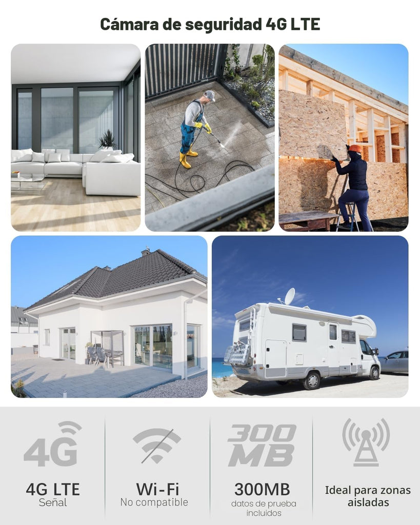 Xega 4G LTE Cámara de Vigilancia con Tarjeta SIM Portátil sin Wi-Fi | 2K HD LTE Cámara de Seguridad Exterior Batería 6000mAh, Detección de Movimiento PIR, Color Visión Nocturna, IP65