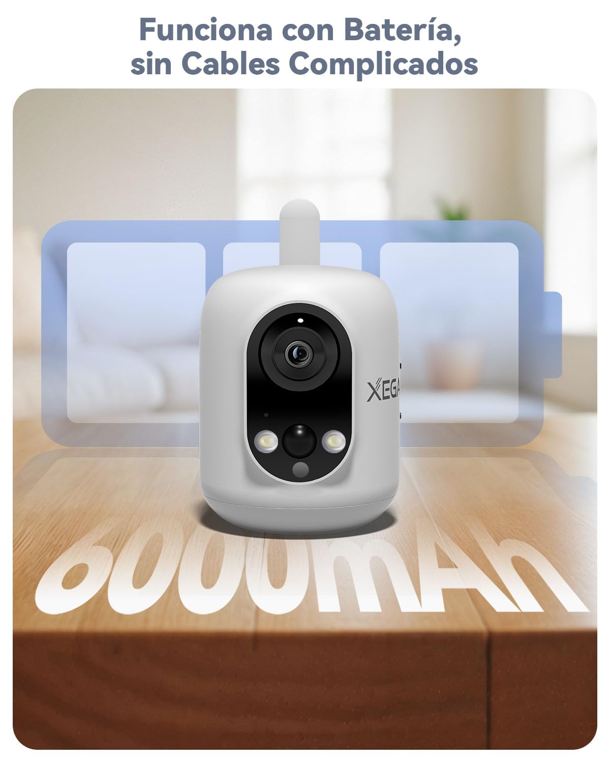 Xega 4G LTE Cámara Vigilancia Interior con Tarjeta SIM, 2K Cámara Inalámbrica sin WiFi para Bebés/Mascotas/Ancianos, 6000mAh Batería, 355°P/60°T, Detección PIR, TF/Cloud ‎No Resistente al Agua