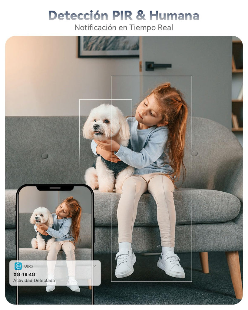 Xega 4G LTE Cámara Vigilancia Interior con Tarjeta SIM, 2K Cámara Inalámbrica sin WiFi para Bebés/Mascotas/Ancianos, 6000mAh Batería, 355°P/60°T, Detección PIR, TF/Cloud ‎No Resistente al Agua