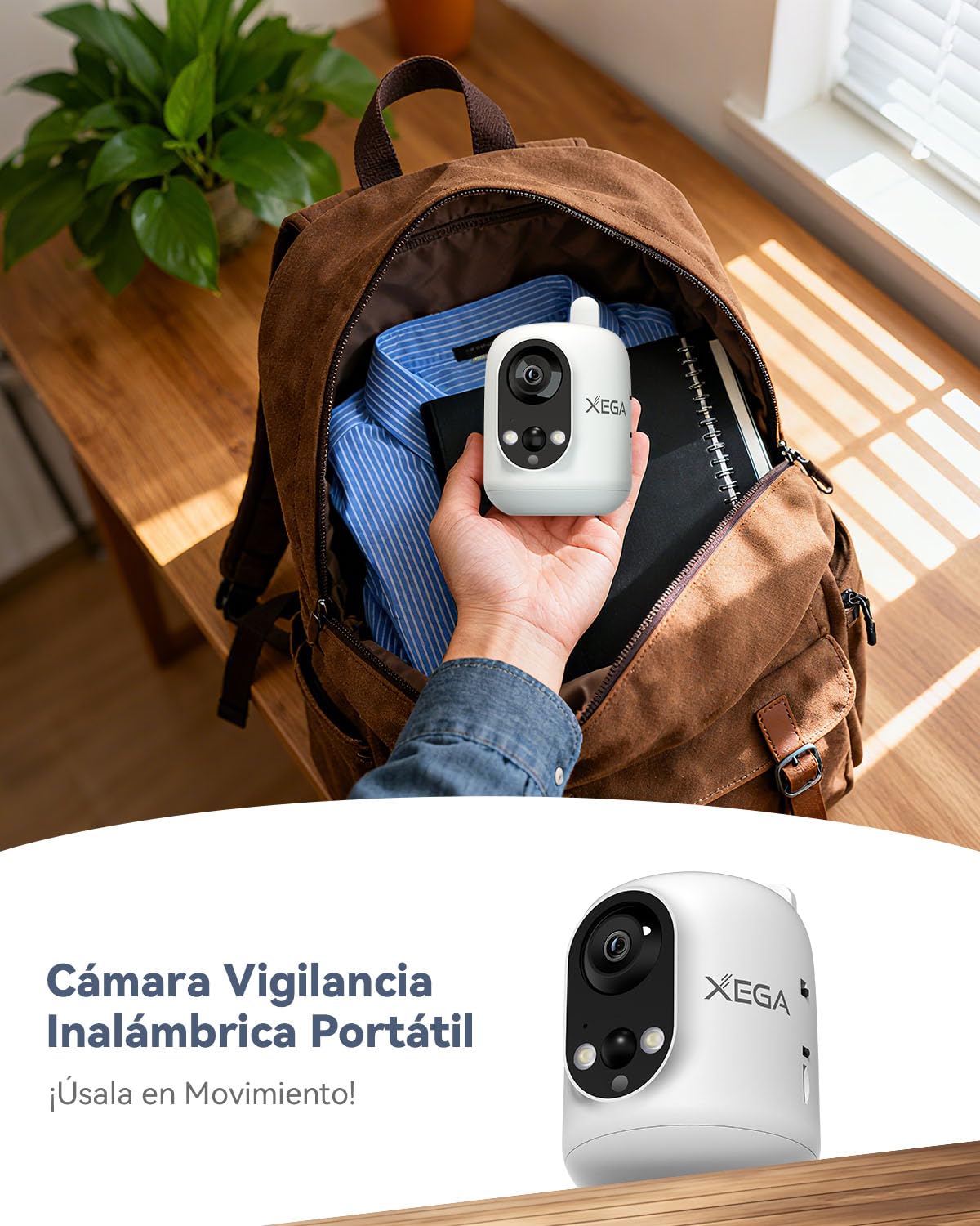 Xega 4G LTE Cámara Vigilancia Interior con Tarjeta SIM, 2K Cámara Inalámbrica sin WiFi para Bebés/Mascotas/Ancianos, 6000mAh Batería, 355°P/60°T, Detección PIR, TF/Cloud ‎No Resistente al Agua