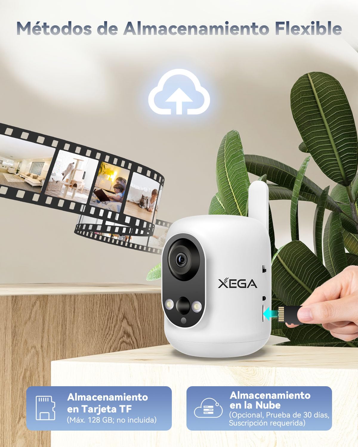 Xega 4G LTE Cámara Vigilancia Interior con Tarjeta SIM, 2K Cámara Inalámbrica sin WiFi para Bebés/Mascotas/Ancianos, 6000mAh Batería, 355°P/60°T, Detección PIR, TF/Cloud ‎No Resistente al Agua