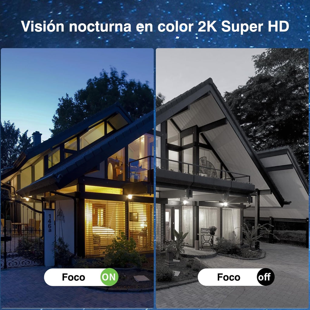 Cámara de vigilancia exterior solar inalámbrica Xega 4G LTE con tarjeta SIM y visión nocturna en color 2K