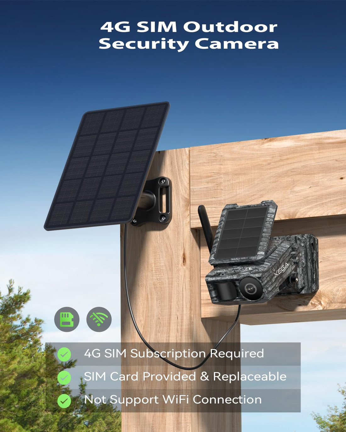 Xega 4G Cellular Trail Camera with SIM Card &amp; Dual Solar Panel No-Glow Night Vision Hunting Camera