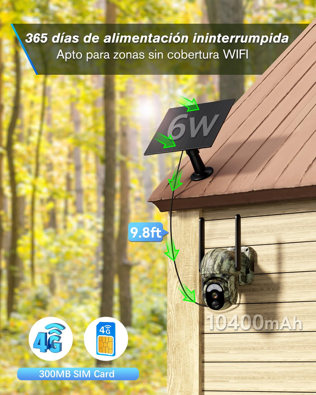 Xega 4G LTE Cámara de Caza Solar con Tarjeta SIM Fototrampeo Exterior | 2K PTZ Camara PIR Detección, Visión Nocturna en Color, Audio de 2 vías, IP65, 0.2s Activación, para en Lugares sin WiFi